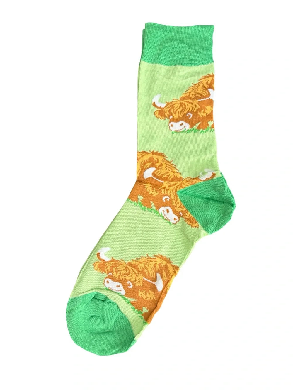 Highland Cow Novelty Crew Socks Green